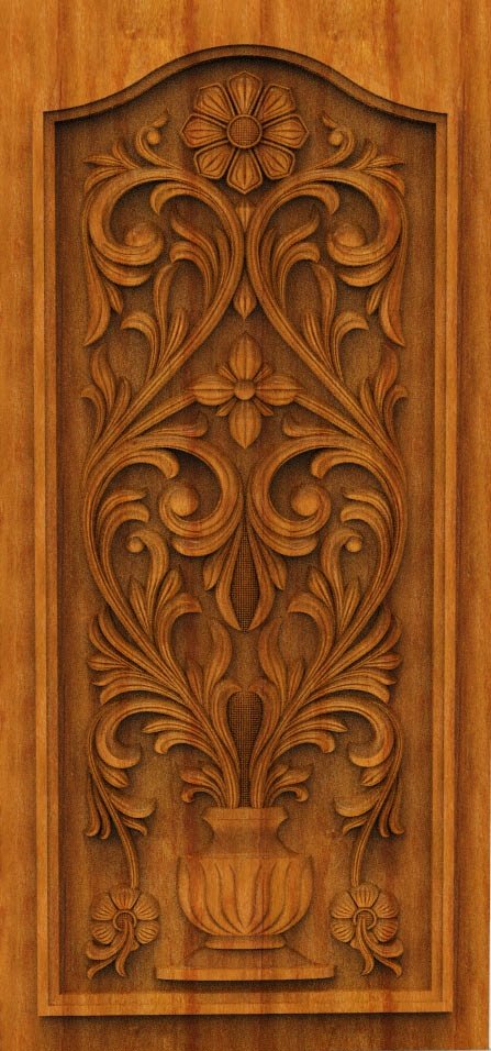 3D DOOR - OAK-37 Floral Urn Classic Wood Carved Relief Panel